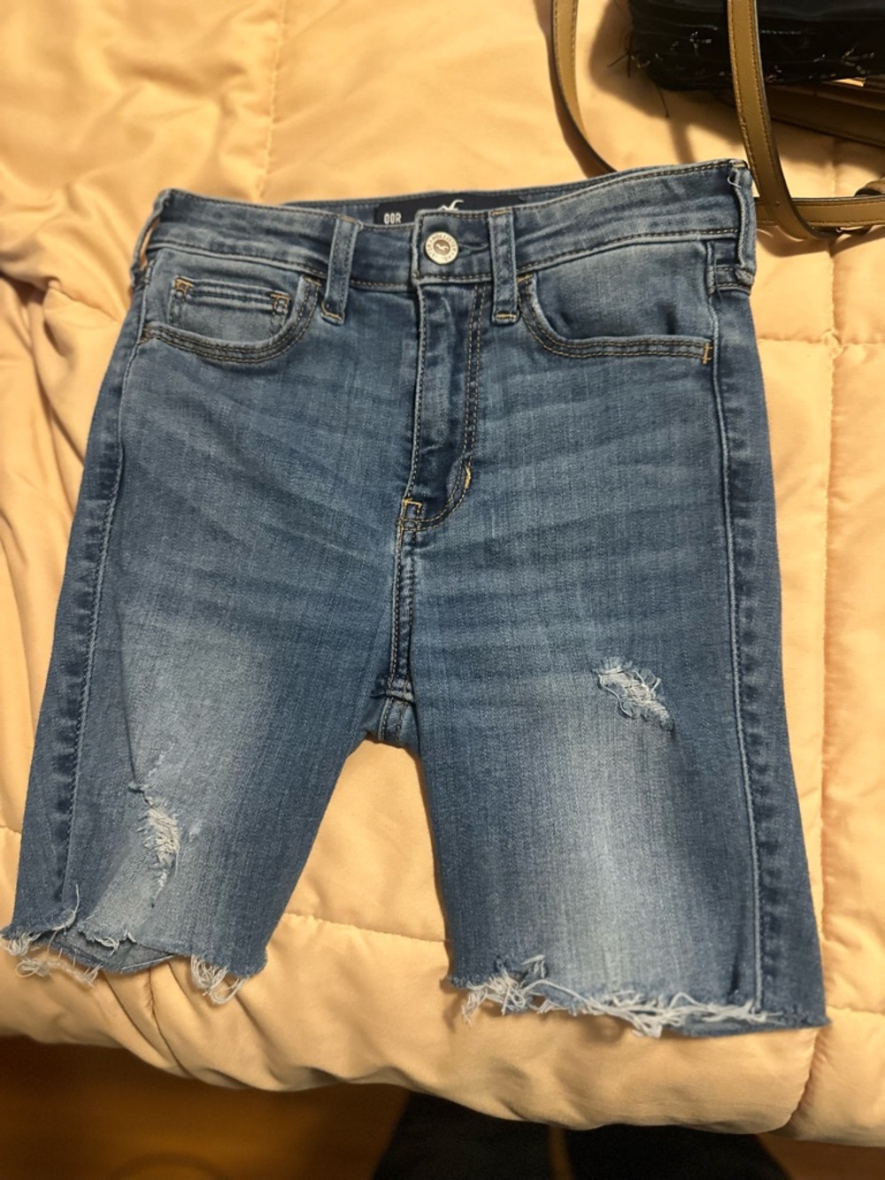 Hollister Medium Blue Distressed Denim Jean Shorts